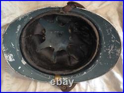 Casque Adrian 1915 aluminium bleu horizon intérieur jugulaire officier fauve ww1