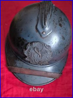 Casque Adrian 1915 bleu horizon insigne service santé intérieur jugulaire fautve