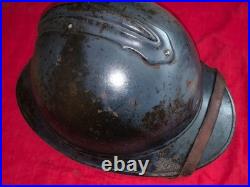 Casque Adrian 1915 bleu horizon insigne service santé intérieur jugulaire fautve
