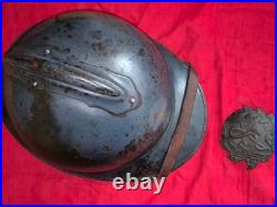 Casque Adrian 1915 bleu horizon insigne service santé intérieur jugulaire fautve