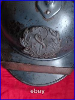 Casque Adrian 1915 bleu horizon insigne service santé intérieur jugulaire fautve