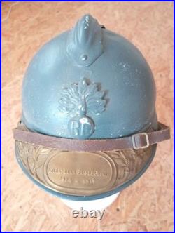 Casque Adrian Modele 1915 Infanterie Avec Plaque Commemorative