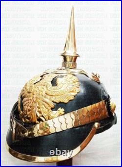 Casque allemand Pickelhaube en cuir casque prussien WW1 casque vintage fait main