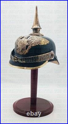 Casque prussien en cuir WW1 avec présentoir casque allemand Pickelhaube en cuir