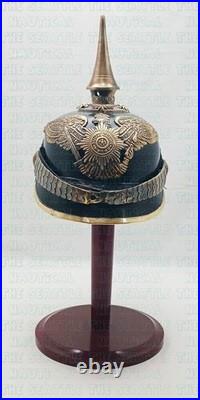 Casque prussien en cuir WW1 avec présentoir casque allemand Pickelhaube en cuir