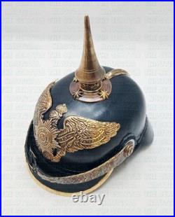 Casque prussien en cuir WW1 avec présentoir casque allemand Pickelhaube en cuir