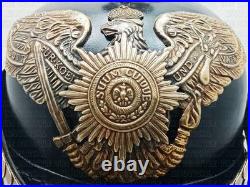 Casque prussien en cuir WW1 avec présentoir casque allemand Pickelhaube en cuir