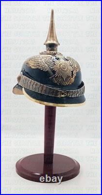 Casque prussien en cuir WW1 avec présentoir casque allemand Pickelhaube en cuir