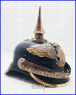 Casque prussien en cuir WW1 avec présentoir casque allemand Pickelhaube en cuir