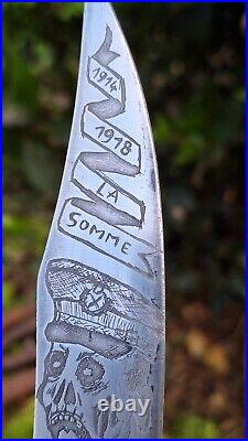 Couteau Militaria WW1 14/18 Gravure Unique Angleterre