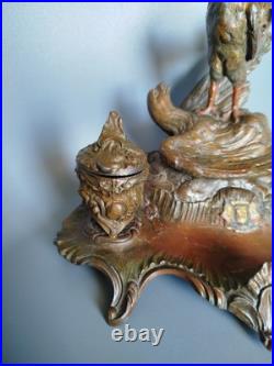 Double Encrier Patriotique Coq Terrassant aigle Guerre WW1 signé Auguste Bossu