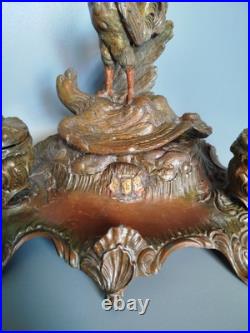 Double Encrier Patriotique Coq Terrassant aigle Guerre WW1 signé Auguste Bossu