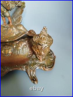 Double Encrier Patriotique Coq Terrassant aigle Guerre WW1 signé Auguste Bossu