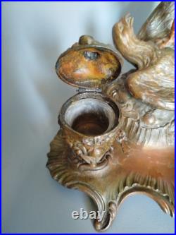 Double Encrier Patriotique Coq Terrassant aigle Guerre WW1 signé Auguste Bossu