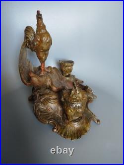 Double Encrier Patriotique Coq Terrassant aigle Guerre WW1 signé Auguste Bossu