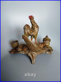 Double Encrier Patriotique Coq Terrassant aigle Guerre WW1 signé Auguste Bossu