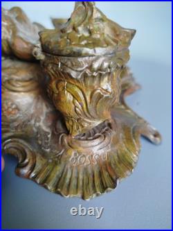Double Encrier Patriotique Coq Terrassant aigle Guerre WW1 signé Auguste Bossu