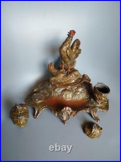 Double Encrier Patriotique Coq Terrassant aigle Guerre WW1 signé Auguste Bossu