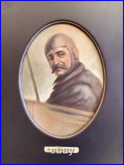 FRANCE AÉRONAUTIQUE 1914 1918 LOUIS BLERIOT Peinture Sur Bois Toile Signée
