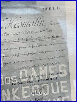 Génie rare bataillon MD Creute Aisne Citation 1917 cadre WW1 Chemin Dames