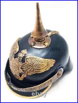 Impérial Allemand Chapeau WW1 WW2 Dopés Prussien Officer Cuir Pickelhaube Casque