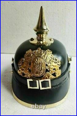 Impérial Chapeau Prussien Cuir Pickelhaube Officer Laiton Pointe Allemand Casque