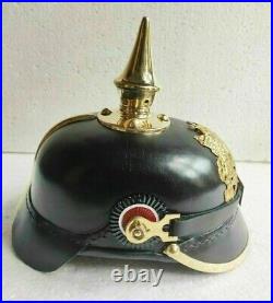 Impérial Chapeau Prussien Cuir Pickelhaube Officer Laiton Pointe Allemand Casque