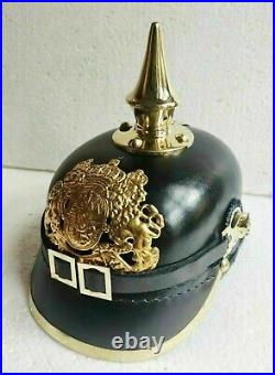 Impérial Chapeau Prussien Cuir Pickelhaube Officer Laiton Pointe Allemand Casque