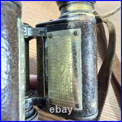 Jumelles militaires françaises WW1 Huet & Cie Paris avec étui cuir d'origine 14s