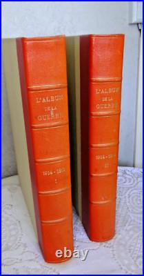 Livre L'Album de la guerre 1914-1918 demi reliure cuir rouge tissus beige 2 tome