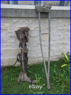 Lot Jambe articulée prothèse de guerre 14/18 (WW1) + béquille équipement militai