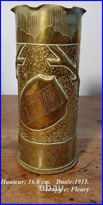 Lot de 5 douilles d'obus gravées et sculptées dans les tranchées de 14/18. TBE