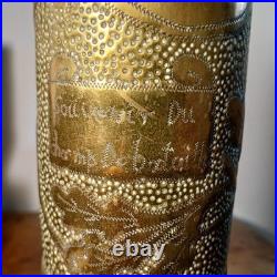 Lot de 5 douilles d'obus gravées et sculptées dans les tranchées de 14/18. TBE