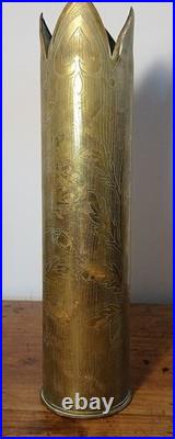 Lot de 5 douilles d'obus gravées et sculptées dans les tranchées de 14/18. TBE