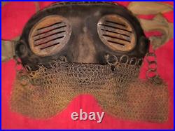 Maque facial tankiste anglais / artillerie spéciale France ww1 cuir métal maille