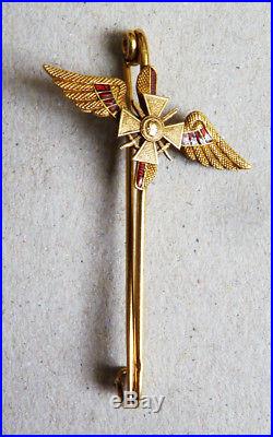 Médaille croix de guerre aviateur aviation en OR massif + émail 1918 épingle