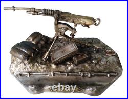 Mitrailleuse Hotchkiss 14-18 Métal Argenté Signé Ouvet Encrier Militaire