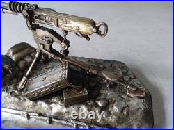 Mitrailleuse Hotchkiss 14-18 Métal Argenté Signé Ouvet Encrier Militaire