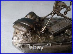 Mitrailleuse Hotchkiss 14-18 Métal Argenté Signé Ouvet Encrier Militaire