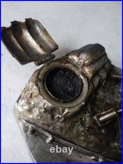 Mitrailleuse Hotchkiss 14-18 Métal Argenté Signé Ouvet Encrier Militaire