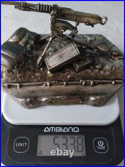 Mitrailleuse Hotchkiss 14-18 Métal Argenté Signé Ouvet Encrier Militaire