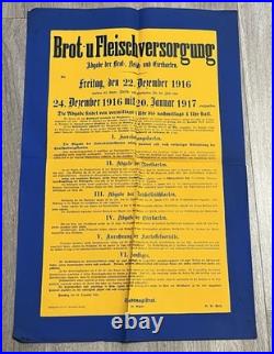ORIGINAL WK Plakat Nürnberg 1916 Brot Fleisch Eier Rationierung Bekanntmachung