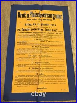 ORIGINAL WK Plakat Nürnberg 1916 Brot Fleisch Eier Rationierung Bekanntmachung