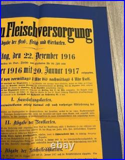 ORIGINAL WK Plakat Nürnberg 1916 Brot Fleisch Eier Rationierung Bekanntmachung