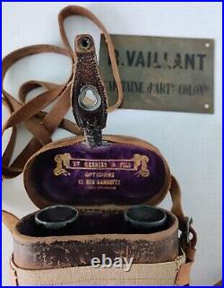 Original WW1 paire jumelles officier ARTILLERIE COLONIALE avec plaque de malle