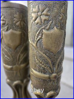 Paire de vases artisanat de tranchée Douilles obus 75 mm Guerre 14-18