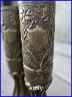 Paire de vases artisanat de tranchée Douilles obus 75 mm Guerre 14-18