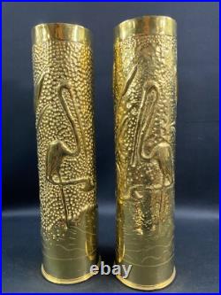 Paire douilles d'obus hérons travail de tranchée poilus 1ère Guerre Mondiale WW1