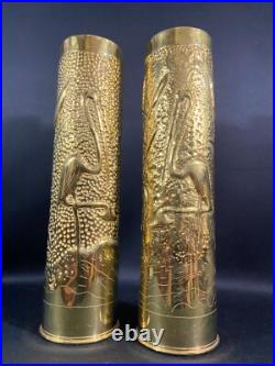 Paire douilles d'obus hérons travail de tranchée poilus 1ère Guerre Mondiale WW1