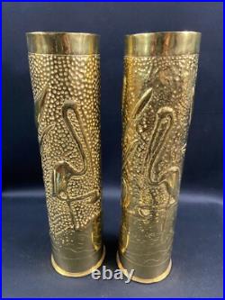 Paire douilles d'obus hérons travail de tranchée poilus 1ère Guerre Mondiale WW1